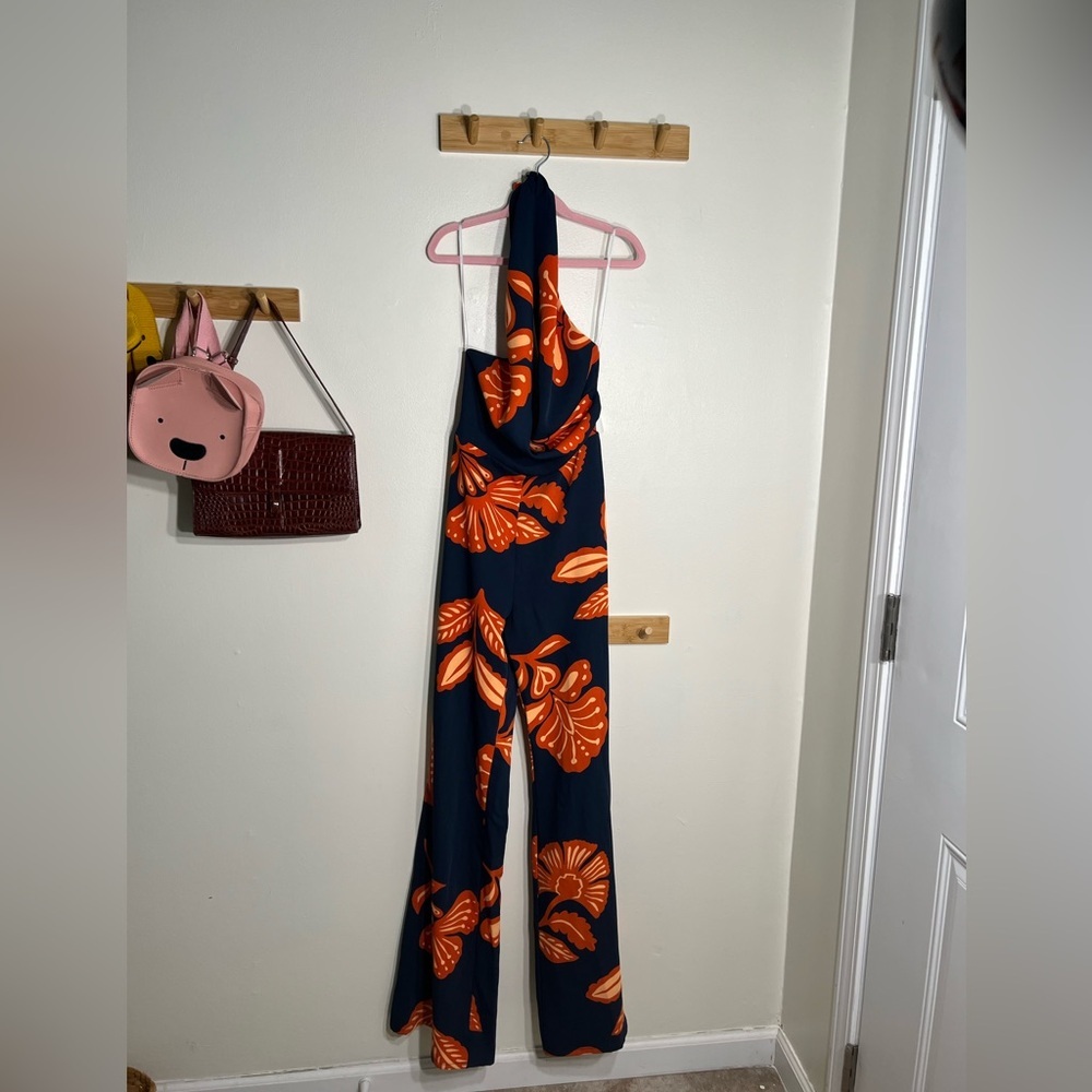 Sold out made in Madrid NWT Chic Floral Halter Jumpsuit in Navy and Orange XXS